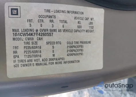 2000 Buick Park Avenue from USA, damaged, VIN 1G4CW54K3Y4260557